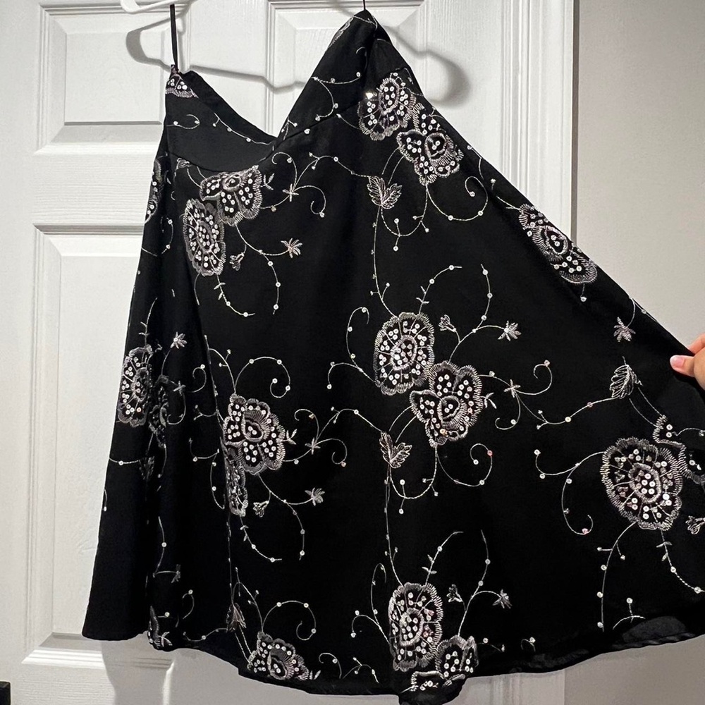 Carole Little Black Embroidered Midi Skirt